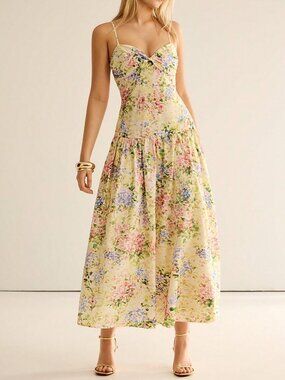 Multicolor Boho Women's Floral Print Spaghetti Maxi Dress